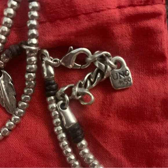 Uno De 50 Long Necklace Feather Purple Stone Silver Picotio Authentic EUC - Picture 4 of 7